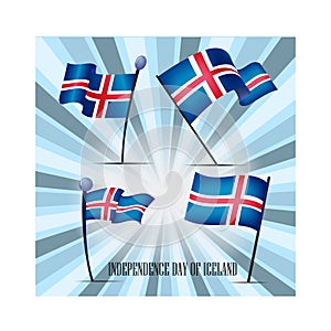 Independence Day of Icelandic, a set of flags, vector