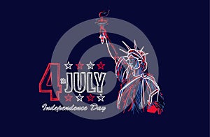 Independence Day 4 of July. hand-drawn statue of liberty.