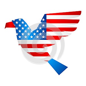 Independence Day patriotic illustration. American flag with stars and stripes in shape of eagle