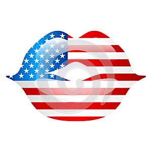 Independence Day patriotic illustration. American flag with stars and stripes in shape of lips