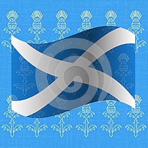 Independence Day of Scotland. 24 June. Flag of Scotland. Grunge background with drawings of a thistle