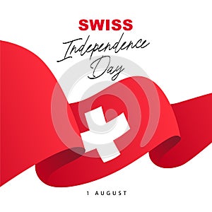 Independence Day in Switzerland - August 1st. The waving Swiss flag. Confederation Day in Switzerland. Vector illustration