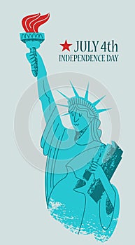 Independence day. The 4th of July. Vector poster, greeting card. Statue of liberty