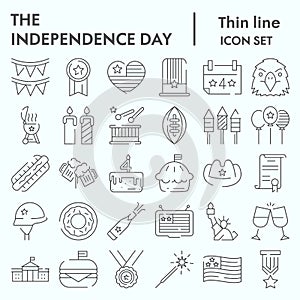 Independence Day thin line icon set, 4th july symbols collection, vector sketches, logo illustrations, american holiday