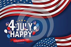 Independence day USA american balloons flag decor.4th of July celebration poster template.