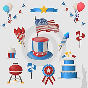 Independence day of USA icon set. Color logotypes.