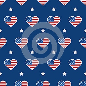 Independence Day of USA. Seamless pattern with hearts. Holiday background for 4th of July celebration. National Freedom