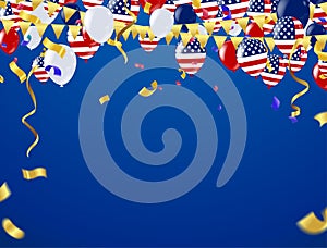 Independence day vector background with american flag and balloons, background. ,4th july independence day card