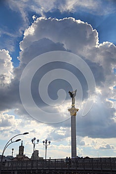 Independence Monument with a Cloud as Background, Maidan Nezalezhnosti Kyiv Kiev