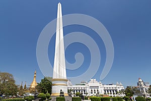 Independence monument at the Maha Bandula Park in Yangon
