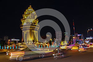 The Independence Monument in Phnom Penh, Cambodia, at night