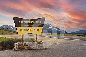 Independence Pass Continental Divide Sign in Colorado