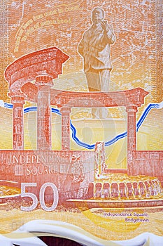 Independence square in Bridgetown from Barbadian money