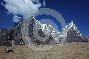 Independent tourist hiking Everest trek, Nepal