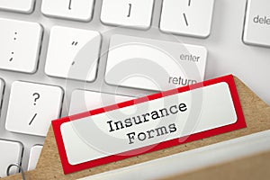 Index Card with Inscription Insurance Forms. 3D.