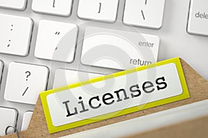 Index Card with Licenses. 3d. photo