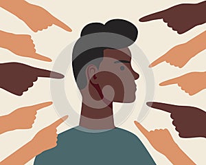 Index finger, afro man isolated as concept of condemnation, accusation, flat vector stock illustration with finger and african