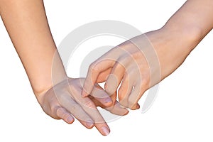 Index fingers of female hands are touching each other