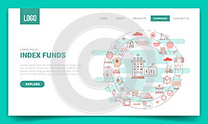 index funds concept with circle icon for website template or landing page homepage