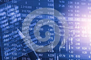 Index graph of stock market financial indicator analysis on LED.