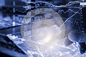 Index graph of stock market financial indicator analysis on LED.