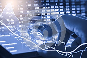 Index graph of stock market financial indicator analysis on LED.