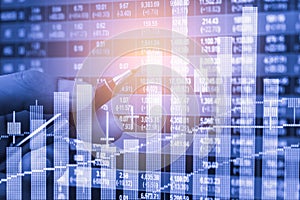 Index graph of stock market financial indicator analysis on LED.