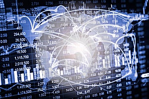 Index graph of stock market financial indicator analysis on LED.