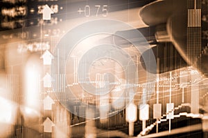 Index graph of stock market financial indicator analysis on LED.