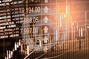 Index graph of stock market financial indicator analysis on LED.