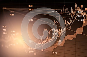 Index graph of stock market financial indicator analysis on LED.