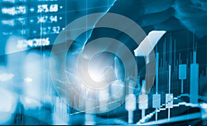 Index graph of stock market financial indicator analysis on LED.