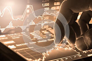 Index graph of stock market financial indicator analysis on LED.