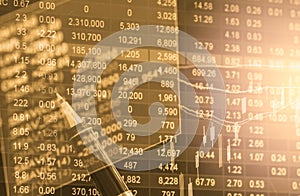 Index graph of stock market financial indicator analysis on LED.