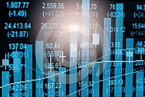 Index graph of stock market financial indicator analysis on LED.