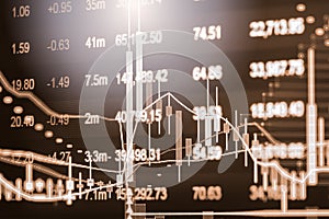 Index graph of stock market financial indicator analysis on LED.