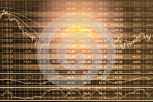 Index graph of stock market financial indicator analysis on LED.