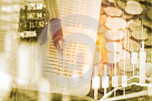 Index graph of stock market financial indicator analysis on LED.