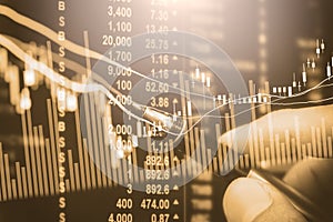 Index graph of stock market financial indicator analysis on LED.