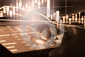 Index graph of stock market financial indicator analysis on LED.