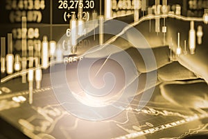 Index graph of stock market financial indicator analysis on LED.