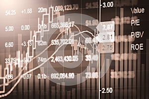 Index graph of stock market financial indicator analysis on LED.