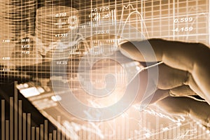 Index graph of stock market financial indicator analysis on LED.