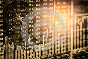 Index graph of stock market financial indicator analysis on LED.