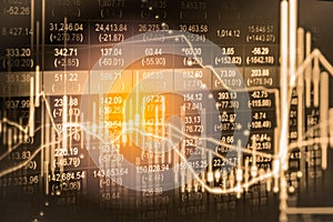 Index graph of stock market financial indicator analysis on LED.