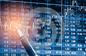 Index graph of stock market financial indicator analysis on LED.