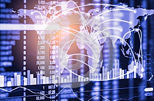 Index graph of stock market financial indicator analysis on LED.