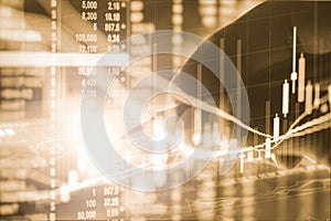 Index graph of stock market financial indicator analysis on LED.