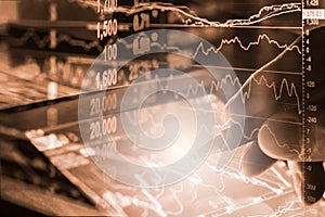 Index graph of stock market financial indicator analysis on LED.