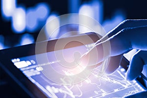 Index graph of stock market financial indicator analysis on LED.